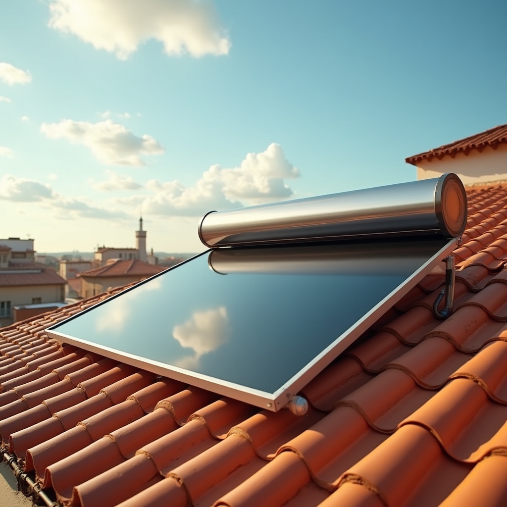 Instalación de colector solar en tejado doméstico
