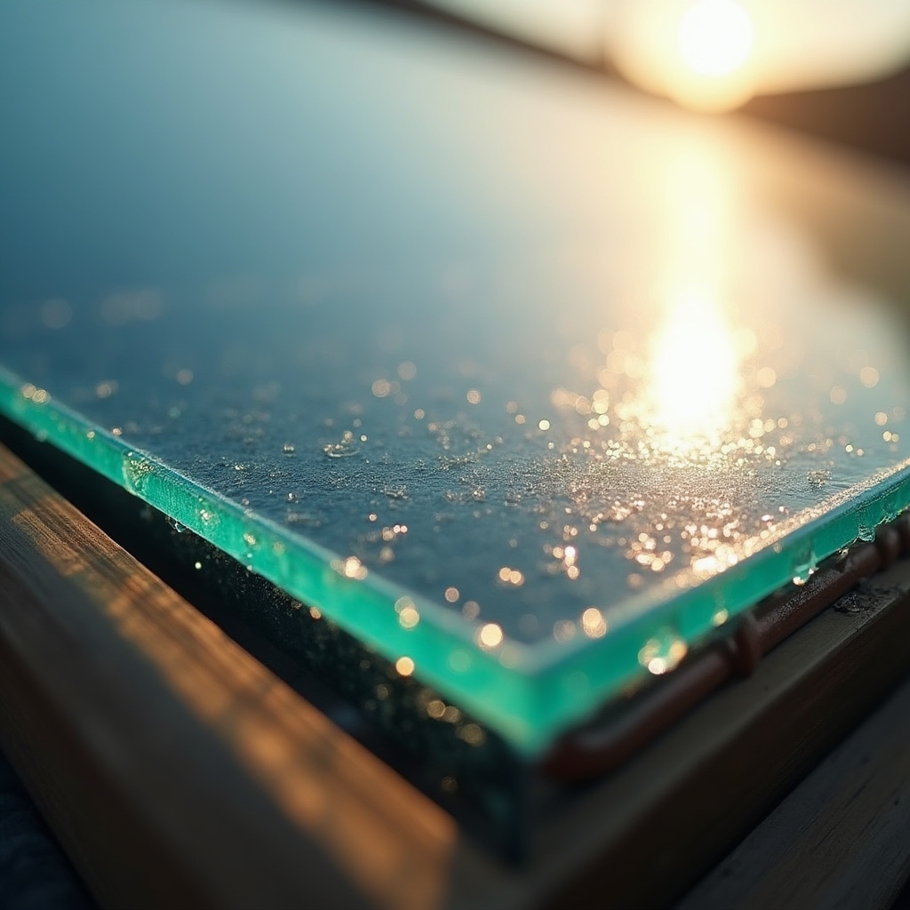 Detalle del acristalamiento en panel solar casero